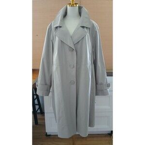 Avenue Grey Trench Rain Coat Swing Jacket Button Up Plus Size Women's 26/28